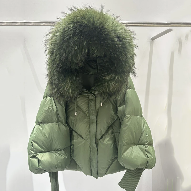 Winter High End Natural Large Fur Collar Down Jacket Female Hooded Warm Thick Parker Jacket Women White Duck Down Loose Outwears