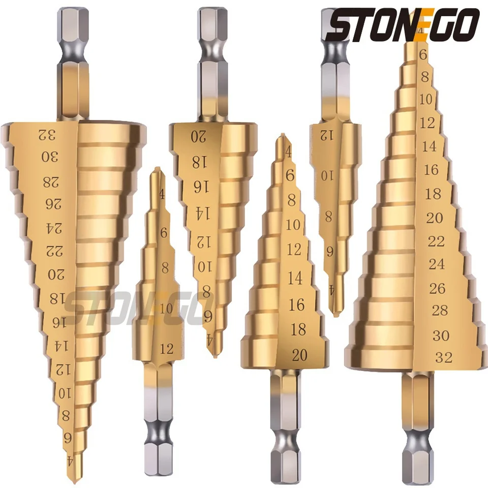 4-32mm 4-20mm HSS Titanium Coated Step Drill Bit Power Tools For Metal High Speed Steel Wood Hole Cutter Step Cone Drill TMP1105 (Color : 4-20mm - View #2