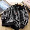 Children Stripes T-shirt Autumn Girls Pullover Tees Big Kids Clothing Lapel Zipper Tops Boys Sportswear Long Sleeved T-shirts 3