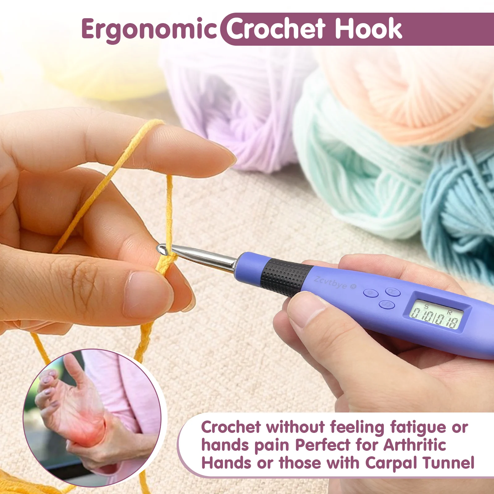 18 Sizes Crochet Hook Set with LED Light and Stitch&Row Counter Digital Ergonomic Handle Knitting Kit DIY Tool for Beginner