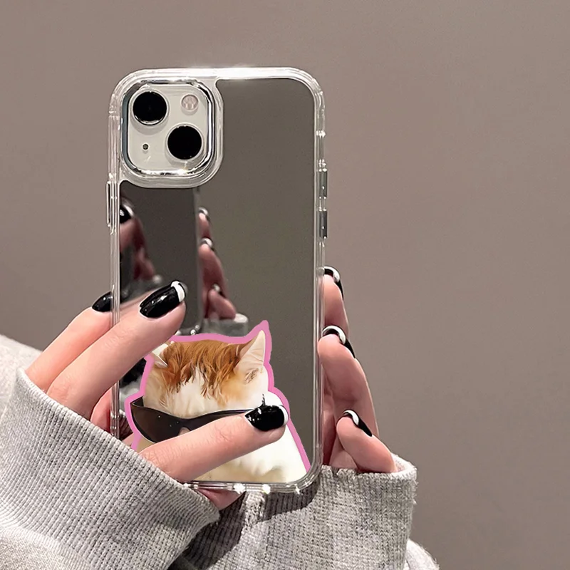 thumbnail image 1 of Cute Cat Pattern Mirror Phone Case For iPhone 14 Pro Max 15 12 13 11 XR X XS Max Case Make up Mirror Hard Back Cover Bumper Capa, 1 of 5