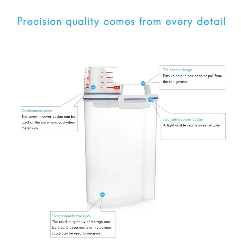 1 PCS Rice Storage Bin 2KG Portable Food Grain Storage Box Rice Storage Box Dispenser Sealed Tank with Measuring Cup 5