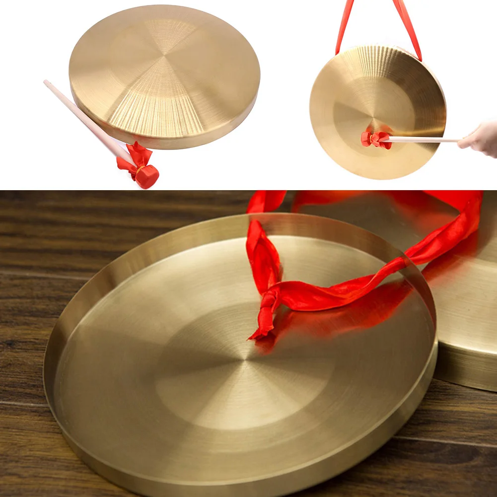 Portable 15.5cm Hand Gong Brass Copper Cymbals with Wooden Stick Percussion Instrument Toys for Traditional Festival