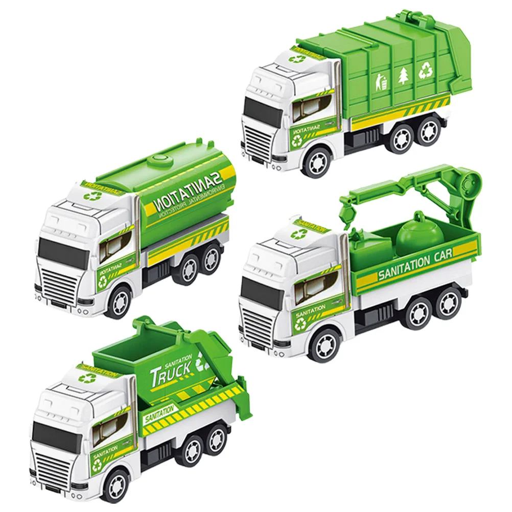 4pcs Garbage Truck Toy Children Trash Car Sanitation Model Trucks for Imaginative Play and Hand Eye Coordination Development 5