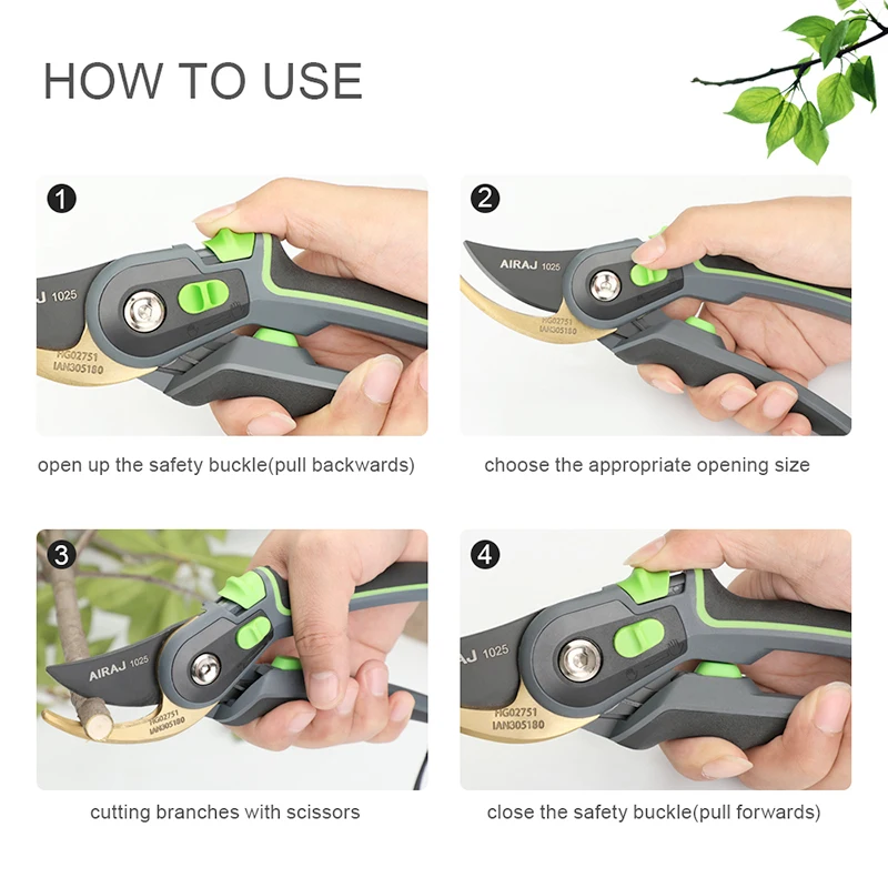 Description Picture 5 of itemAIRAJ 8inch Pruning Shear Garden Tools Labor Saving Scissors Gardening Plant Sharp Branch Pruners Protection Hand Durable