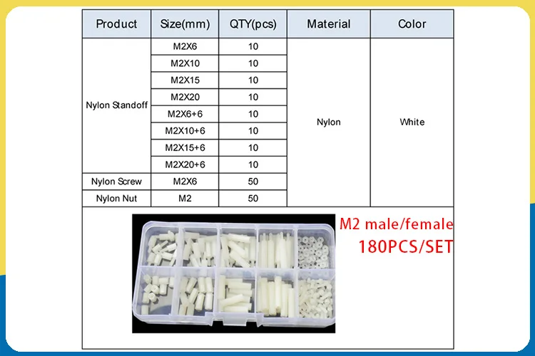 Black & White Hex Nylon Standoff Spacer Kit with Assorted Screws and Nuts