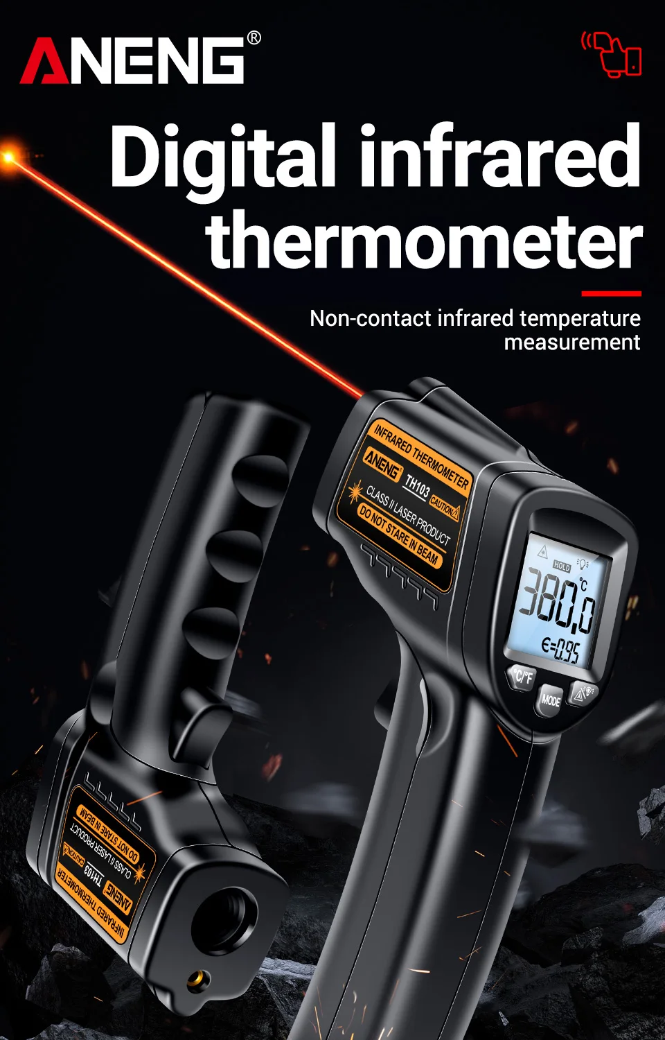 Description Picture 2 of itemANENG TH103 infrared thermometer laser Class II Laser  Temperature Sensor Testers Gun -20°C~380℃ Industrial Thermal Tube Testing