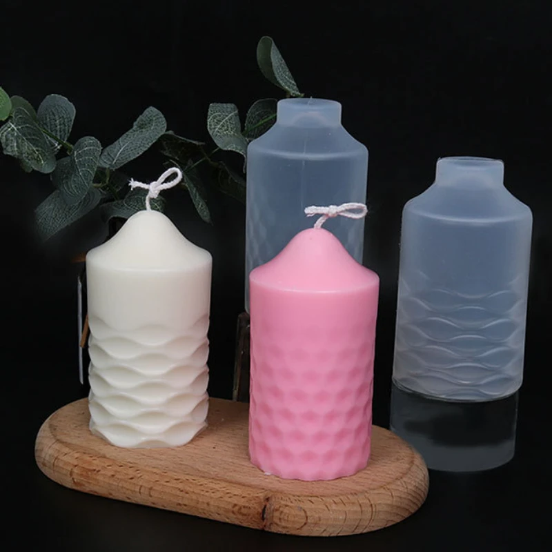 Description Picture 5 of itemGeometric Spiral Frame Candle Making Mold Cylinder Scented Candles Silicone Mold  DIY Cylindrical Corrugated Gypsum Soap Mold