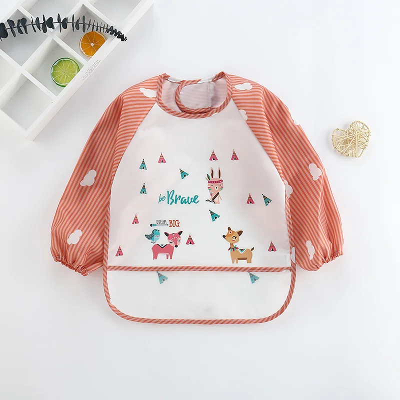Baby Bibs Cute Colorful Cartoon Waterproof Bib Infant Eating Children Drawing Long Sleeve Pocket Apron Self Feeding Baby 0-3Y 3