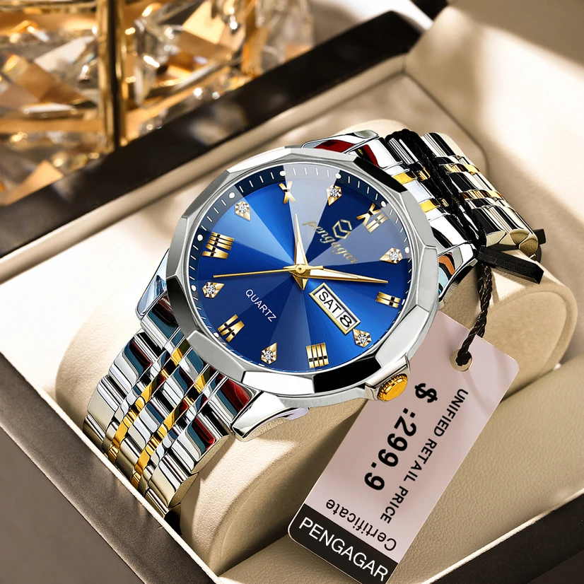 Men's Luxury Quartz Watch Original Design Waterproof Date Week Luminous Wristwatch Stainless Steel Men's Sports Watches Reloj 5