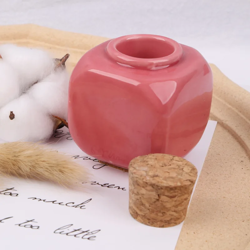 ANGNYA Pink Nail Art Ceramic Cork Bottle Crystal Nail Liquid Cups Nail Art Acrylic Glass Dappen Dish Liquid Powder Container 5