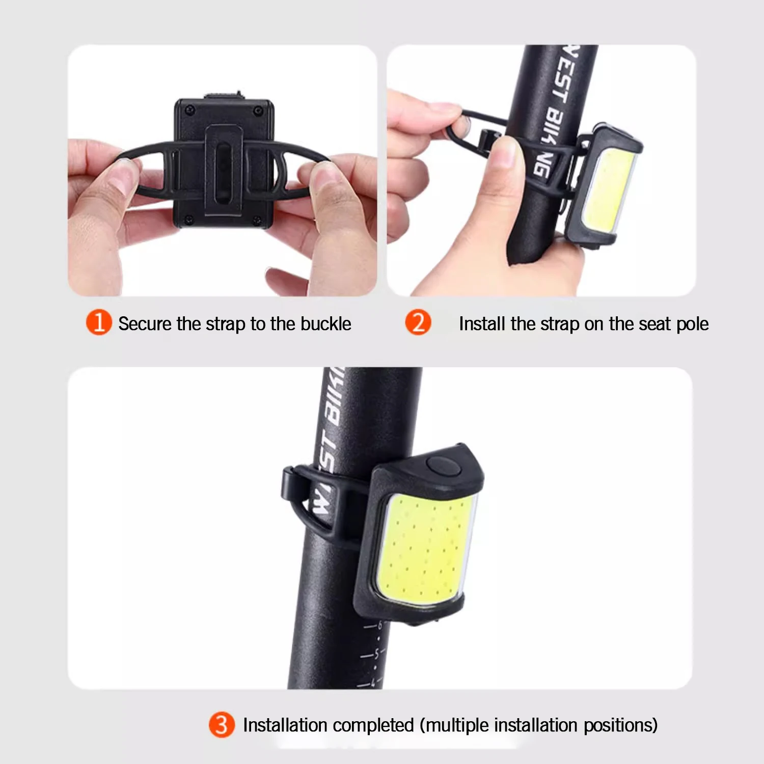 Luci per bici per guida notturna Fanale posteriore per bicicletta USB ricaricabile 200 lumen Spia posteriore Lampada da ciclismo facile da installare - immagine 4