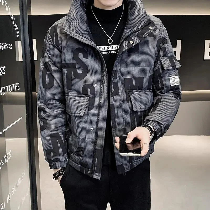 

Winter Down Jackets Coat Parka Bandana Paisley Pattern Harajuku Hip Hop Hooded for Men Outwear Windbreaker Streetwear