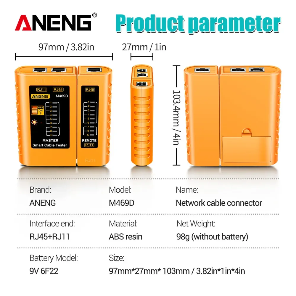 ANENG M469D RJ45 Cable lan tester Network Cable Tester RJ45 RJ11 RJ12 CAT5 UTP LAN Tester Networking Tool network Repair