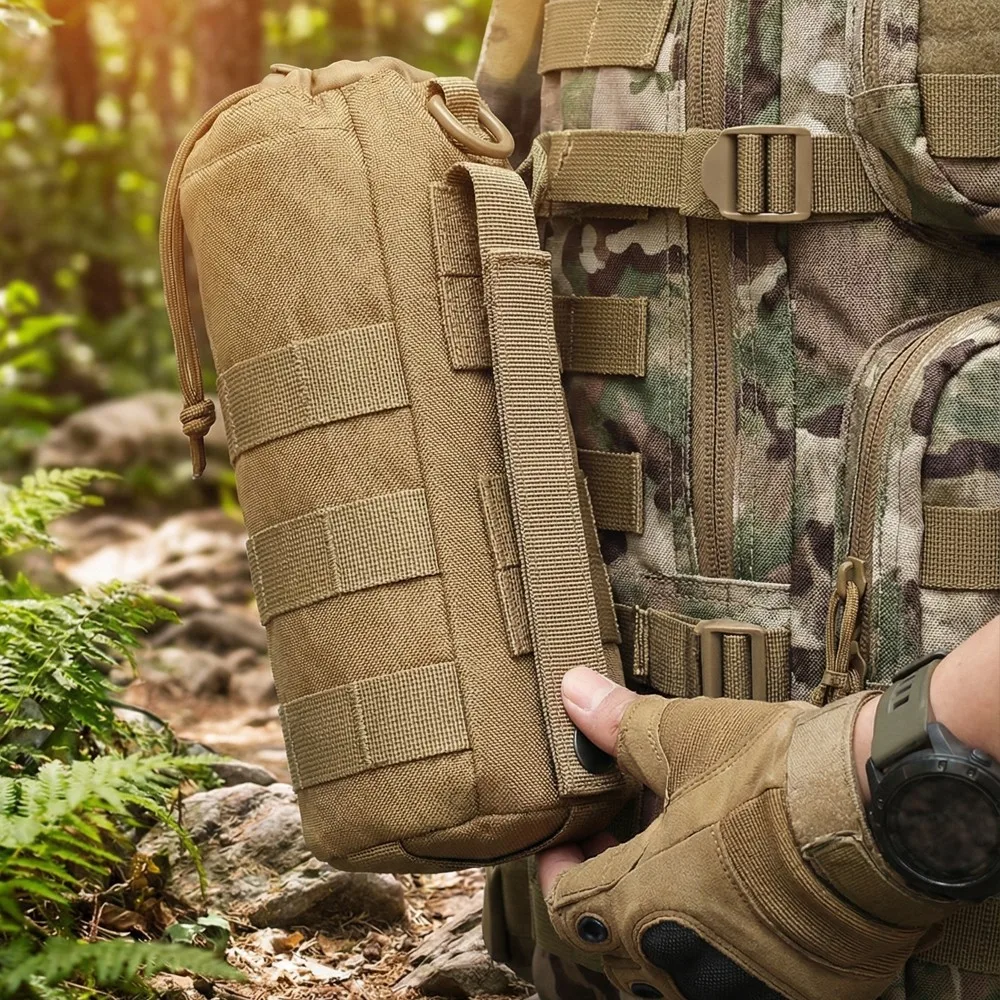 새로운 MOLLE 전술 물병 홀더 600D 나일론 드로스트링 물병 파우치, 야외 사냥 하이킹 캠핑용, 6가지 색상