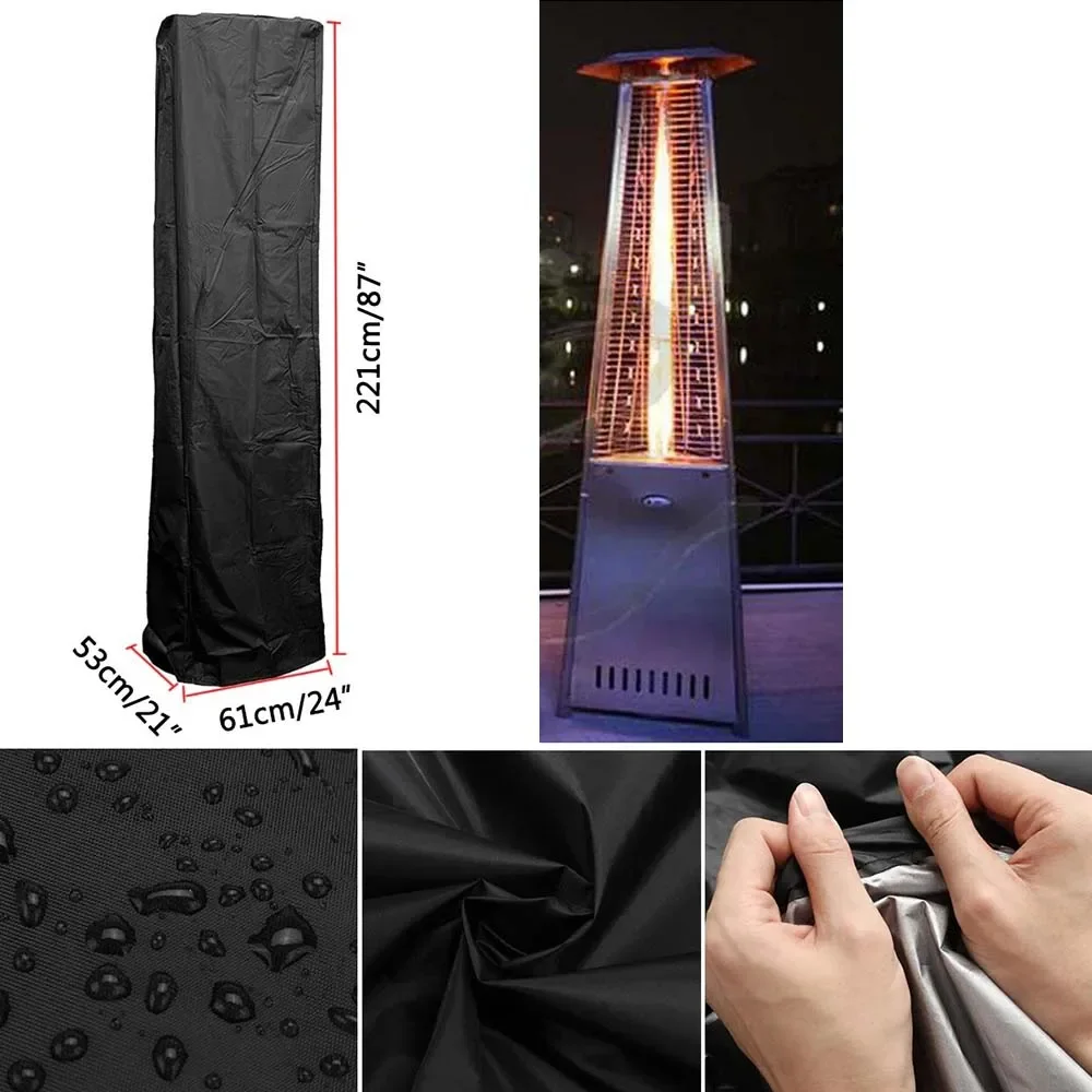 210D Waterproof Air Heater Cover Patio Heater Cover 221x53x61cm Black Garden Courtyard Outdoor Furniture Dustproof Protection