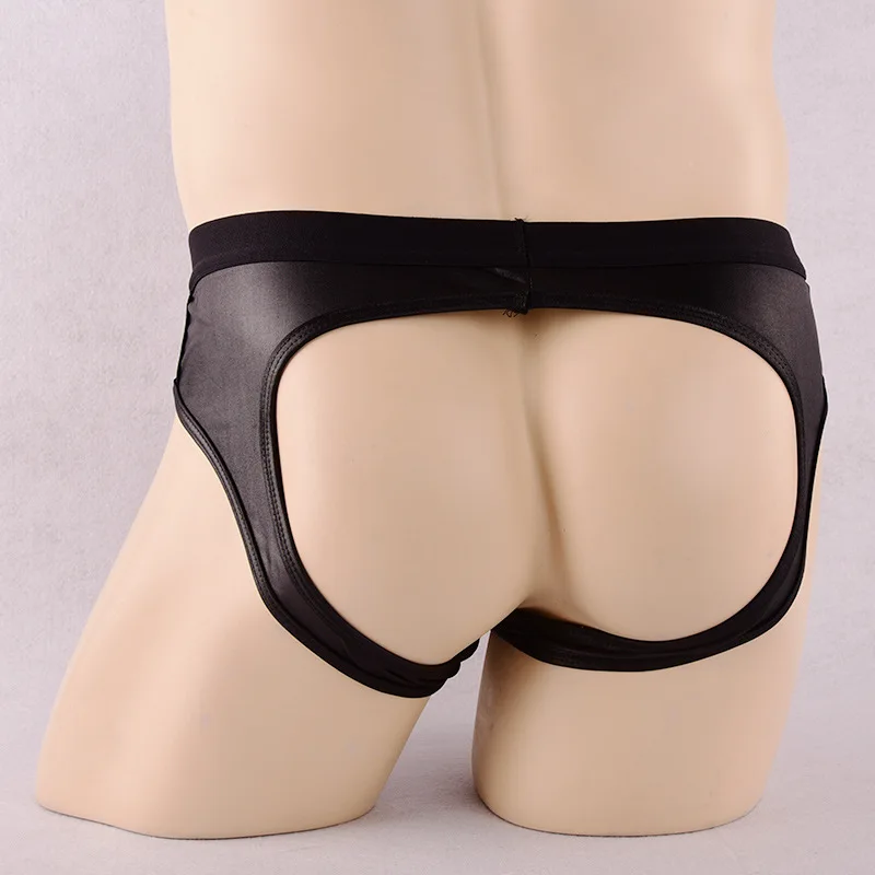 Men Faux Leather Bulge Pouch Open Butt Brief Fetish Underwear Backless Jock Strap Bikini Bottom Hot Pants Lingerie