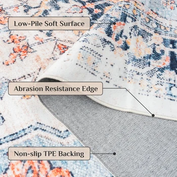 Orhopui vintage boho design, washable area rugs non-slip rugs for living room bedroom traditional woven rugs stain resistant 3