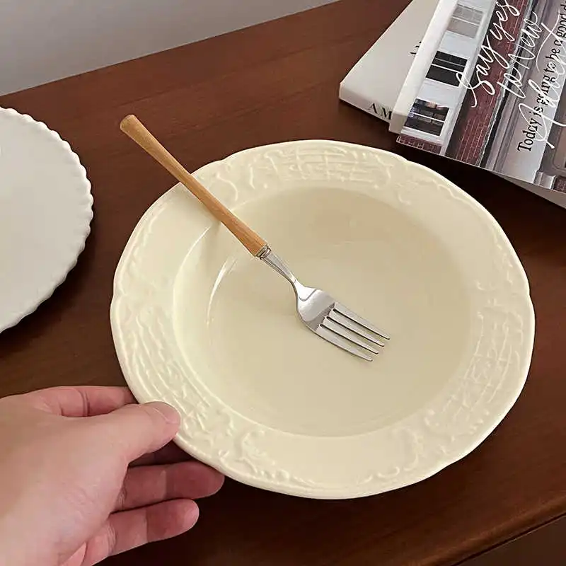 French Ceramic Deep Plate Exquisite Straw Hat Plates Western Pasta Disc Household Yoghurt Fruit Salad Tray