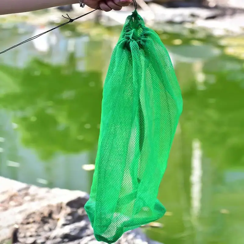 Portable Nylon Fish Storage Bag Drawstring Fishing Net Pouch Capacity Fishing Supplies for Outdoor Use Wide Long