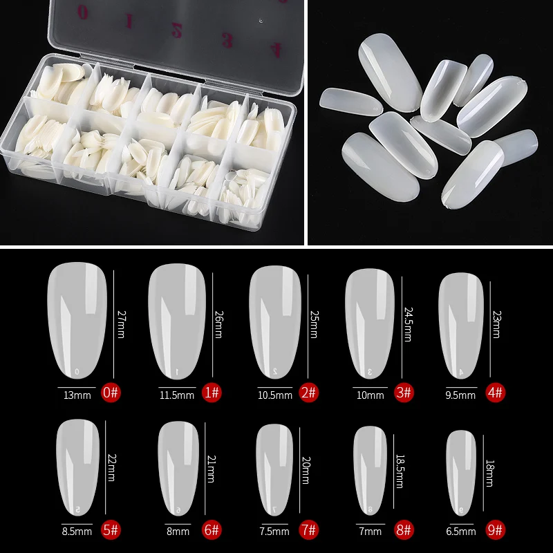 500 PCS / Box Clear Natural Artificial Fake Nail Tips Full Half Cover French False Nails Mixed Sizes Extension Long Tips