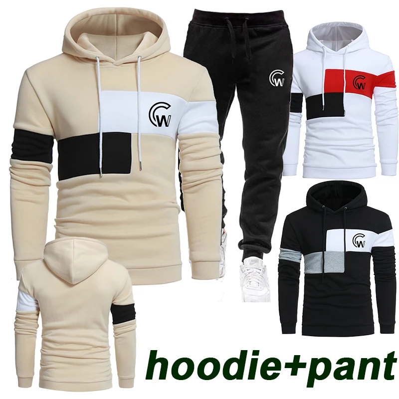 2023 Personalized Patch Men's Sportswear Hooded Set Hooded+Pants Two Piece Set Autumn/Winter Warm Wool Hooded Pullover Set
