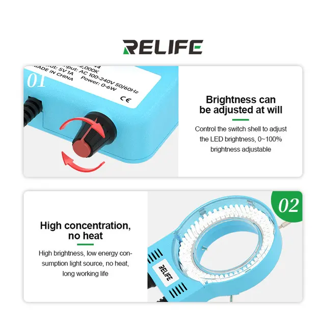 إضاءة ميكروسكوب RELIFE RL-033M (عدد 144 ليد) – تركيز عالي وتوصيل USB 5