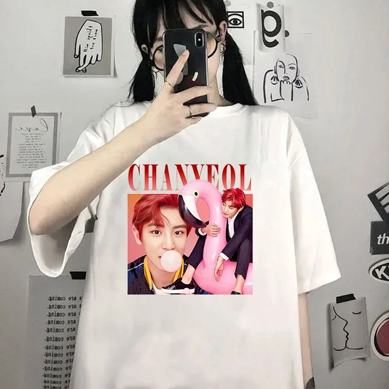 

Новая модная футболка с графическим принтом Kpop Chanyeol, женская модная повседневная футболка Y2k с коротким рукавом, футболки