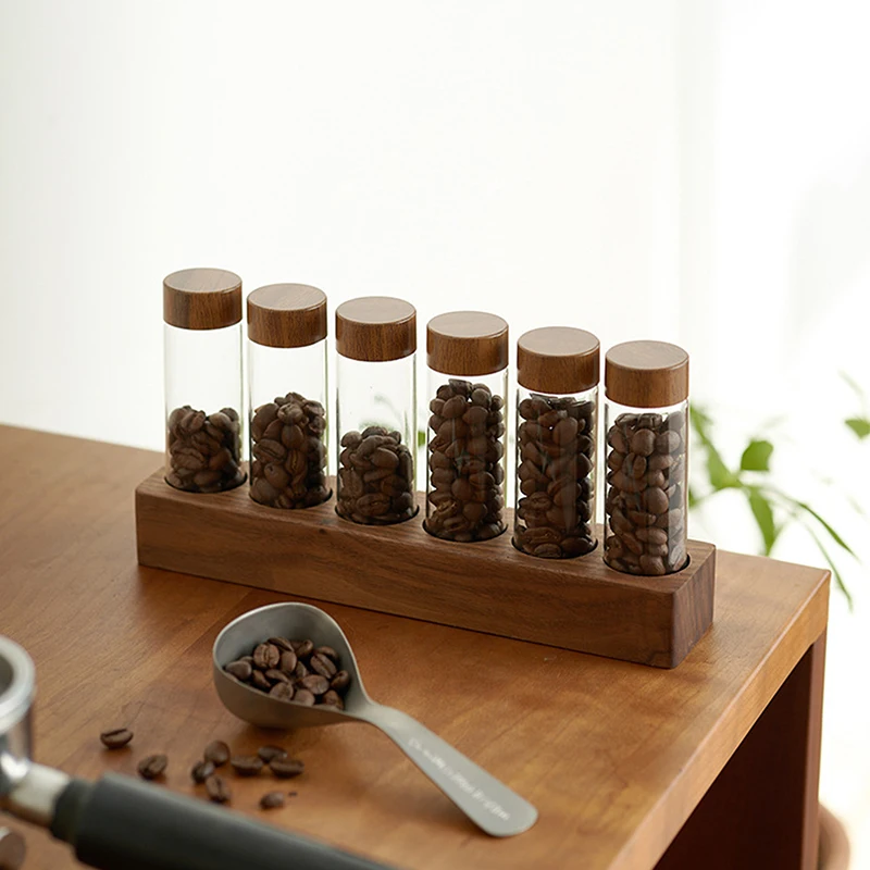 50ml Single Dose Coffee Bean Storage Tubes With Wood Lid Spice Tea Glass Container Wooden Sealed Bottle Art Rack Decor