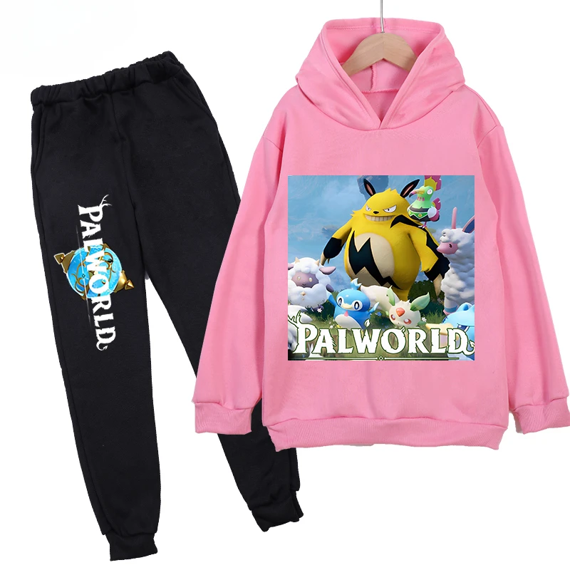 thumbnail image 1 of Conjunto de sudadera y pantalones con capucha de polar con estampado infantil de Palworld, conjunto deportivo de 2 piezas adecuado para conjuntos de niños y niñas, 1 of 5