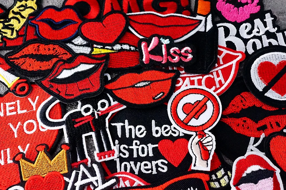 Description Picture 6 of itemRed Mouth Lip Print Patches for Clothing Iron on Patch Embroidery Appliques Decorative Embellishments Repair Personality Fabric