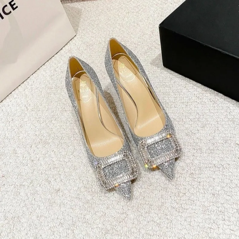 Women's High Heels Pointed ToeGlitter Woman Sexy Wedding Shoes Gold Sier Party Femme Pumps_voghion.com
