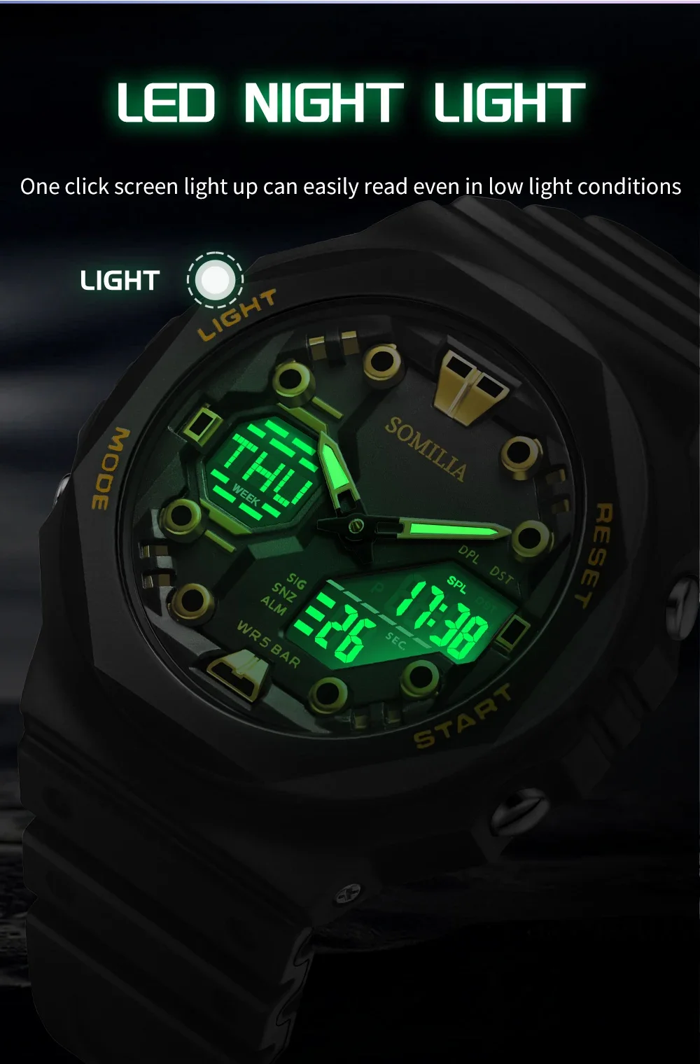 SOMILIA S6200 Fashion Men's Electronic Watch Multi functional Waterproof LED Dual screen Student Electronic Watch 2025 4