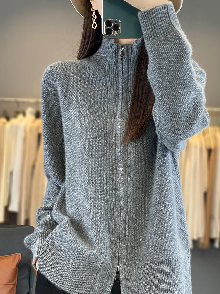 Fall Winter Large Size 100% Cashmere Cardigan womens Sweater Long Sleeve Knitted Outerwear Clothes Knit Top Fashion Trend Casual