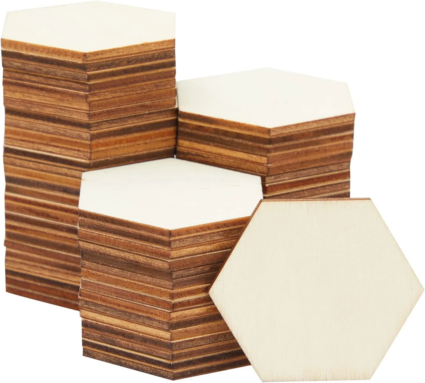 9/10cm Unfinished Wood Hexagon Pieces For Diy Crafts, Wood Slice For Diy Painting Staining