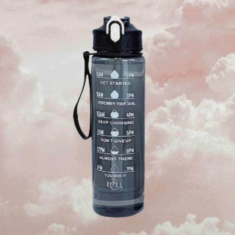 750ml Transparent Water Bottle with Sports Strap and Time Scale Large Capacity Water Cup Suitable for Outdoor Camping and Travel