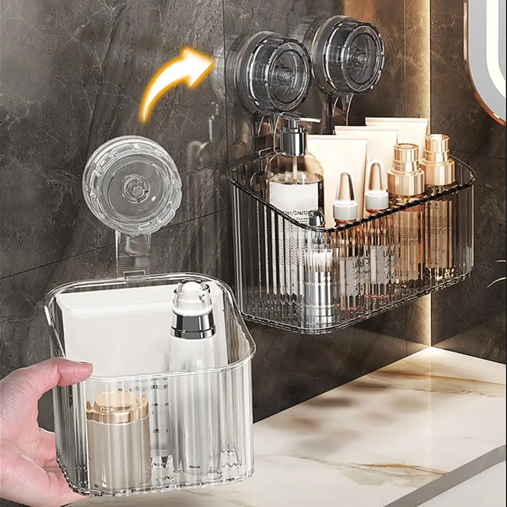 Wall Mounted Plastic Storage Rack with Suction Cup for Kitchen Bathroom