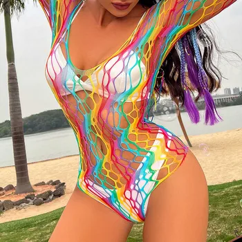 JSY Multicolor Lingerie Sheer Sexy Bodystockings Fishnet Women Bodysuit Beachwear Bathing Suit Erotic Lingerie Porno Costumes 4