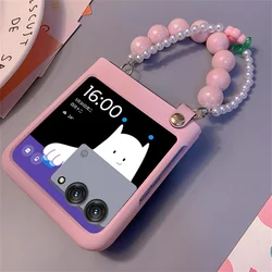 Korean Cute Fresh Pink Pearl Flower Bracelet Phone Case - Stylish Back Cover for Razr 50 (A)