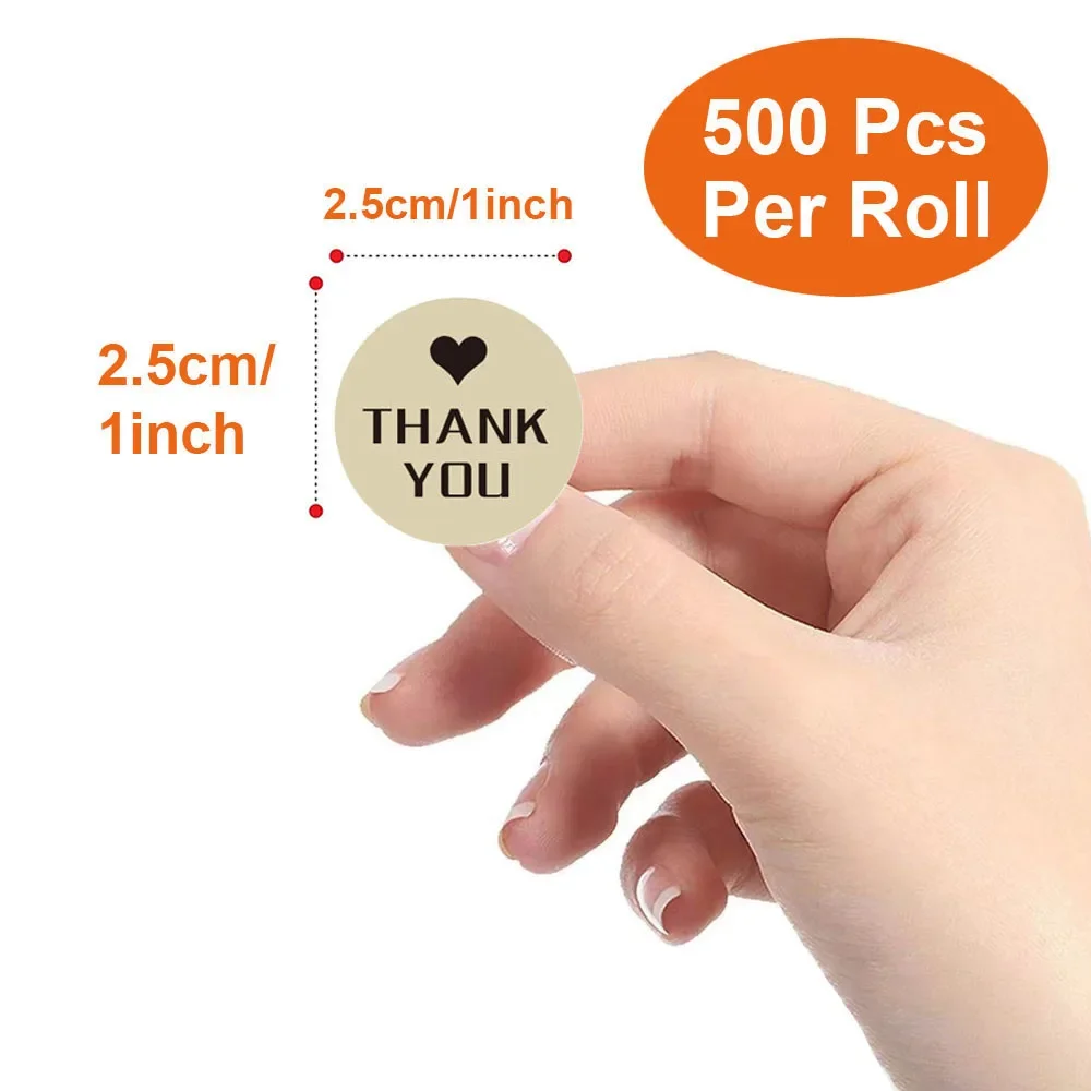 Kraft Paper Stickers Thank You Stickers 500pcs/roll Kraft Paper Handmade With Love Thank You Stickers DlY Decoration Label Gifts Baking Sealing