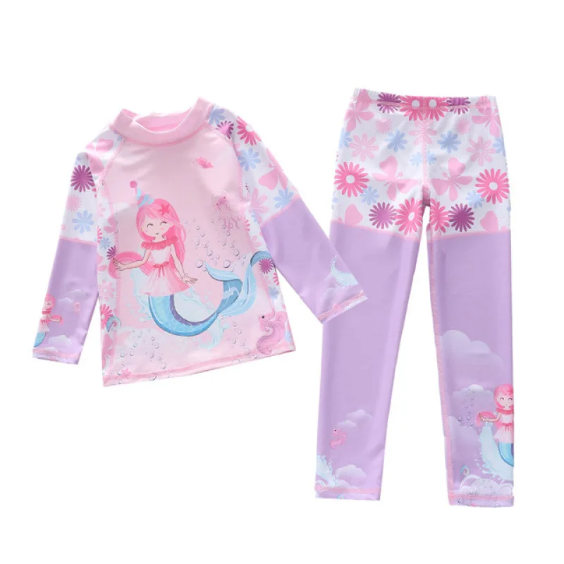 Children's Swimsuit Kids Swimwear for Girls Long Sleeve Rash Guard Beach Clothes Swimming Bathing Suit 2 Pieces Rashguard