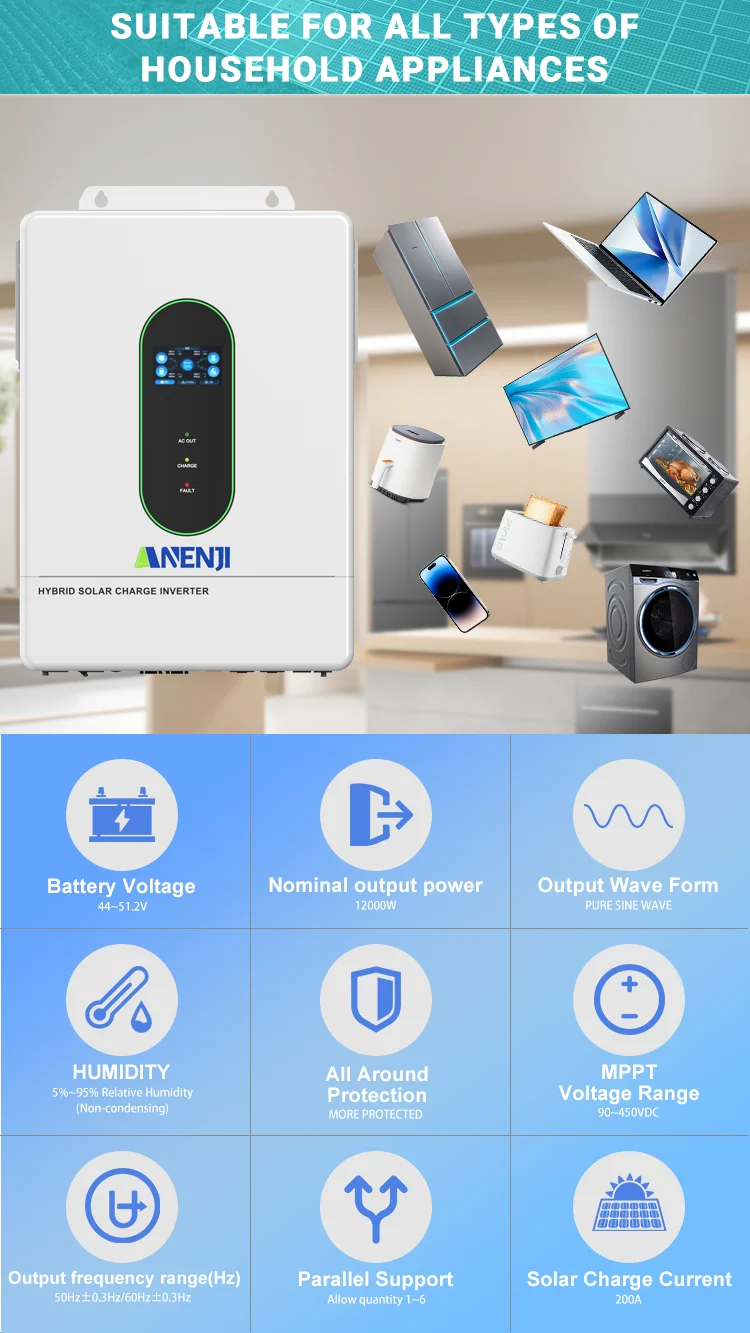 120/110V 12KW Hybrid Solar Inverter 48V Photovoltaic Inverter Pure Sine On/Off G