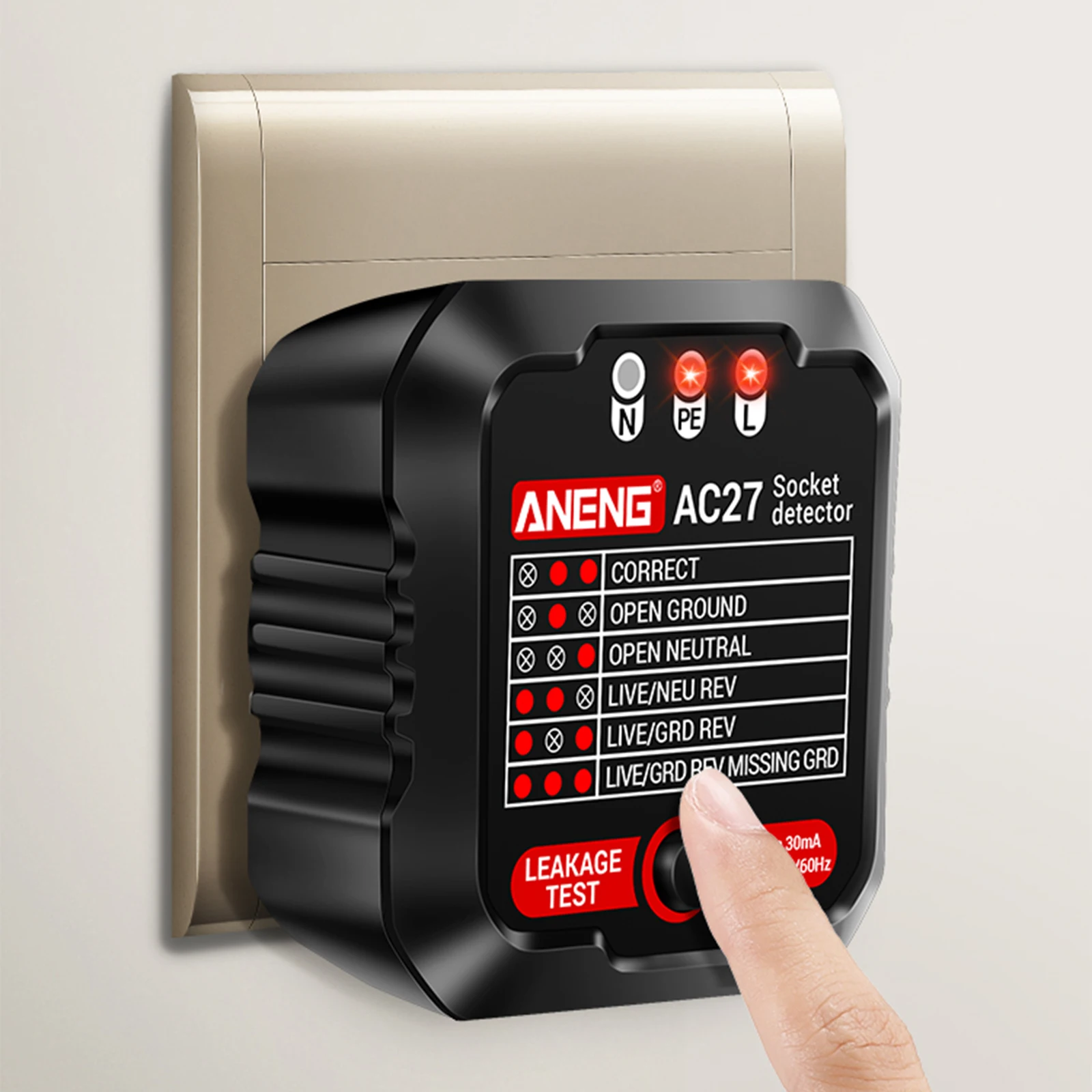 Testeur De Prise électrique - Détecteur Polarité (UE/US/UK) Mesureur De Terre