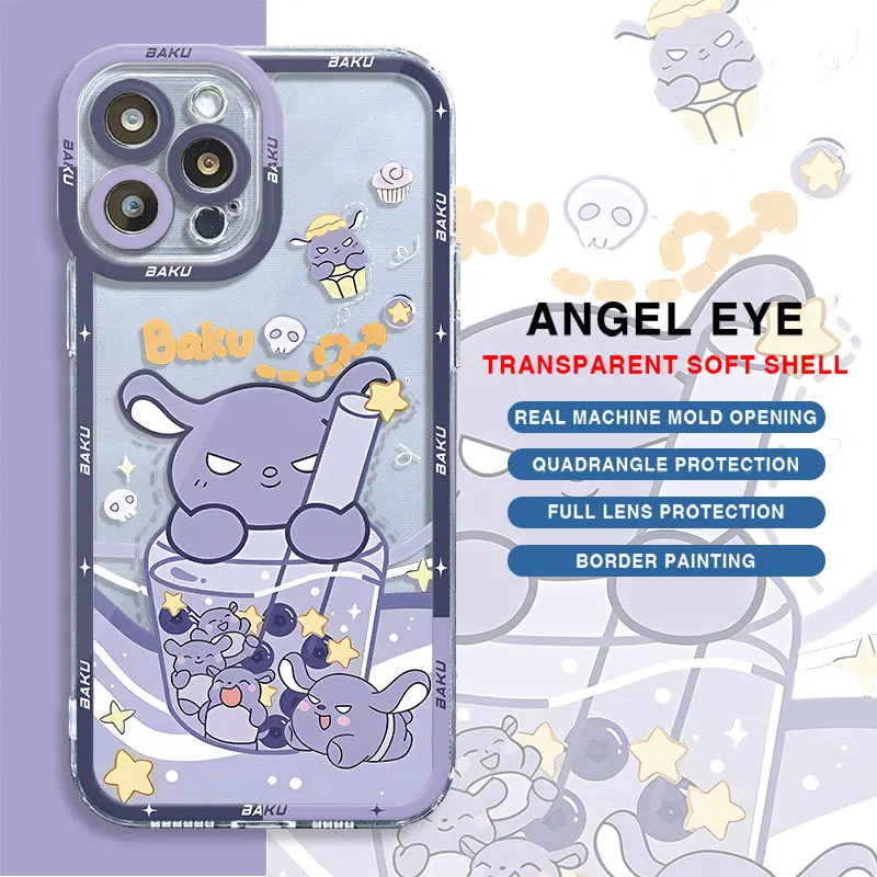 thumbnail image 1 of Case for iPhone 7 8 SE 11 Pro 13 Mini 15 Pro 14 Pro Max 12 XS Max XR Cute Kuromi Cinnamoroll Transparent Soft Cover Coque TPU, 1 of 5