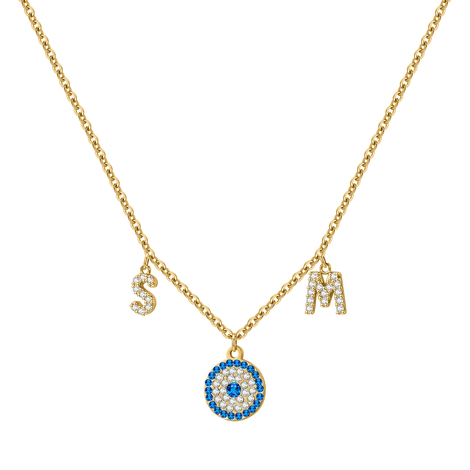 

Custom Letter Necklace For Women Personalized Mini Initial With Devil's Eye Pendant Charm Jewelry