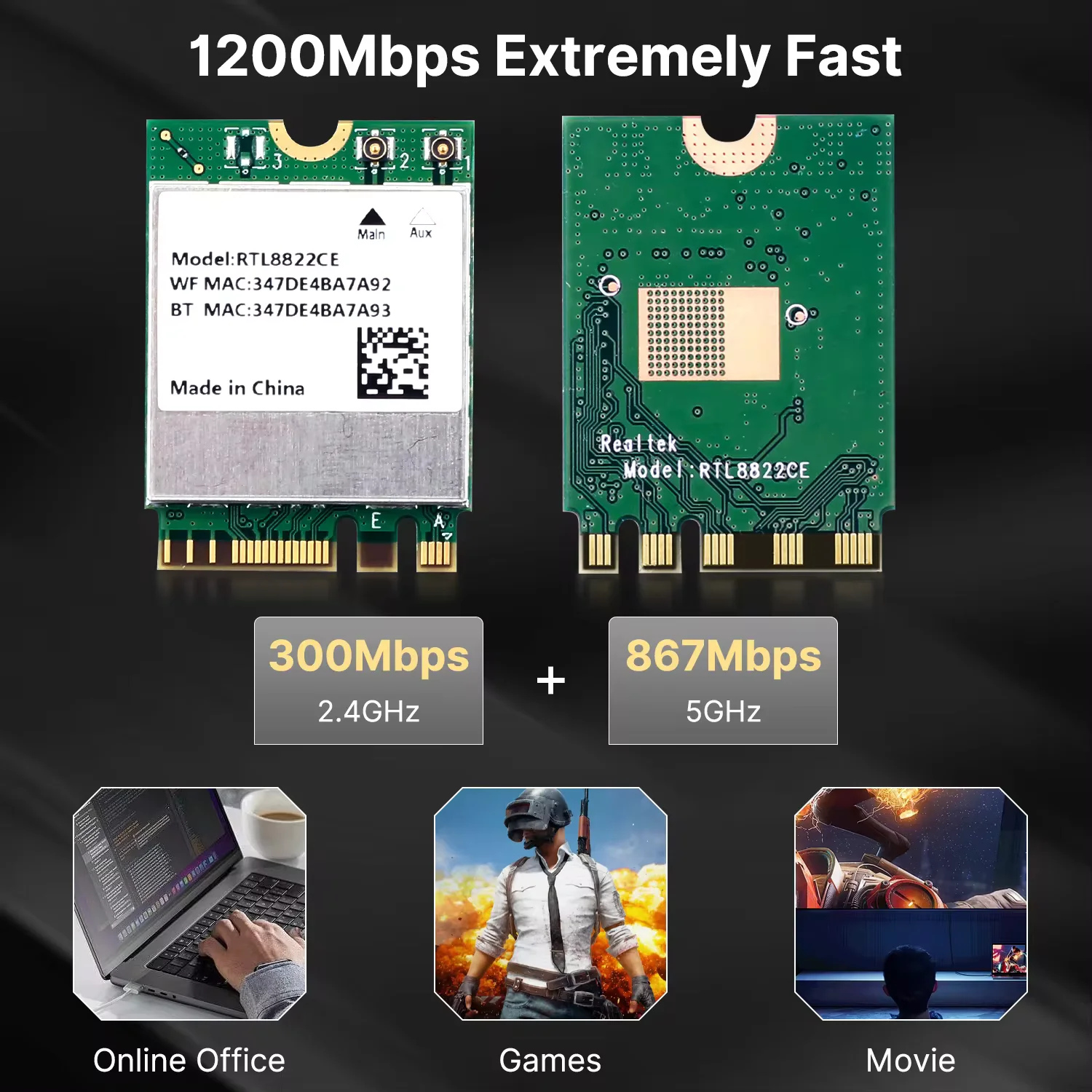 Modulo WiFi E Bluetooth 5.0 M.2 NGFF RTL8822CE, Doppia Banda 2.4/5 GHz Per PC E Sistemi Embedded