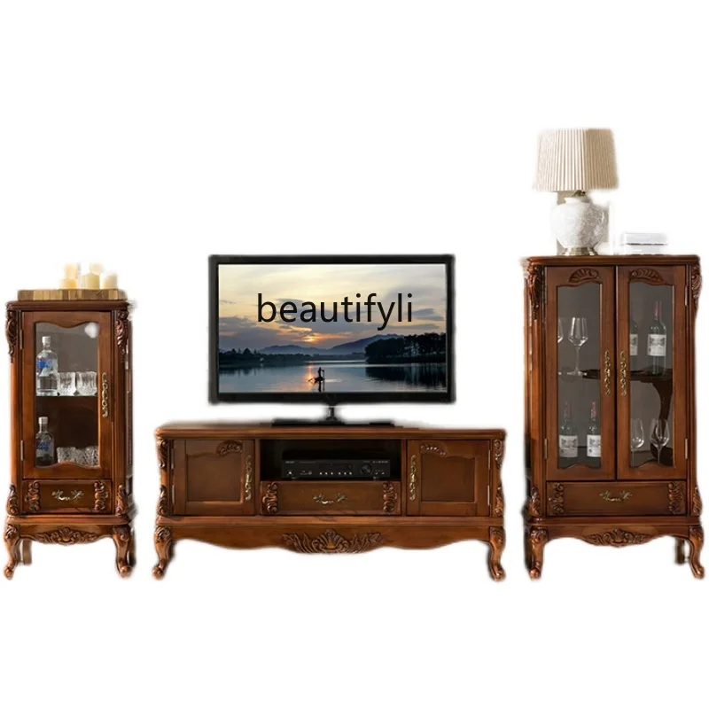 

European-Style TV Side Cabinet Combination American Simple Bedroom Gold Locker