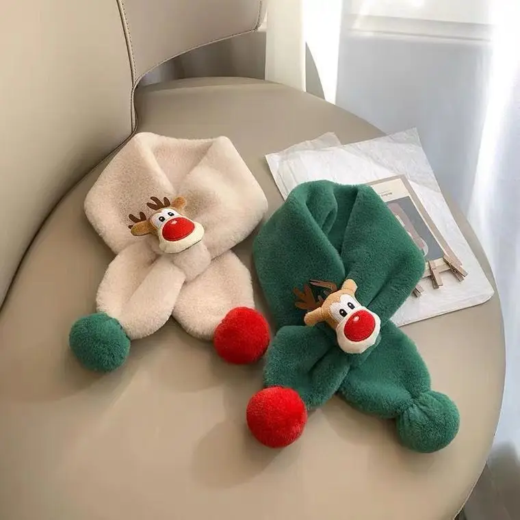 Children's Scarf Winter Warm Baby Plush Neck Thickened Windproof Neck for Boys and Girls Cute Christmas Deer Scarf