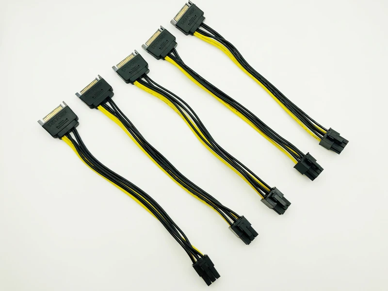 5PCS 20CM SATA to 6pin Graphics Card Power Cable SATA 15pin to 6pin PCIe PCI-e PCI Express Adapter Power Supply for Miner Mining