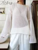 T Shirts Oversize Thin Knitted Pullovers Women Summer Trumpet Long Sleeve T Shirt For Women Loose Top Tees Transparent Sweater 3